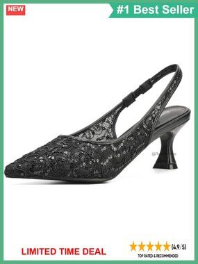 Lace Mesh Slingback Kitten Heels Pointed Toe Dress Pumps